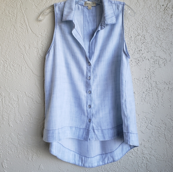 Cloth & Stone Sleeveless Button Down High Low Chambray Top Size M